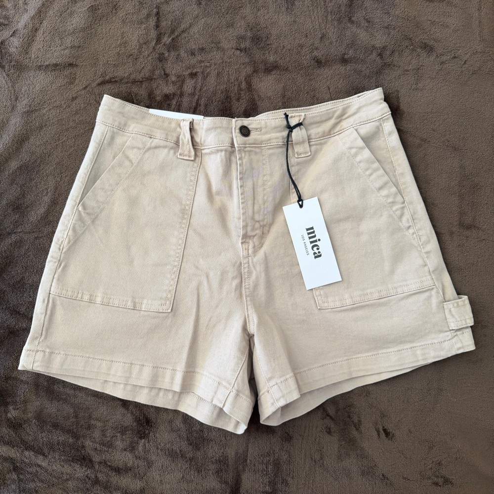 Mica Light Beige Tan Utility Cargo Shorts for Women